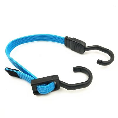 China Strong Elasticity Rubber Flat Bungee Rope Luggage Strap With Plastic Hook for sale