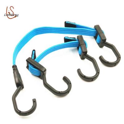 China 18mm Flat Rubber Elastic Motorcycle Luggage Strap Bungee Cord With Carabiner Hook for sale