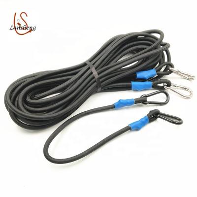 China The outside is PE or nylon or polyester; inside is 100% strong latex factory wholesale trampoline bungee jumping safety rope with steel hook for sale