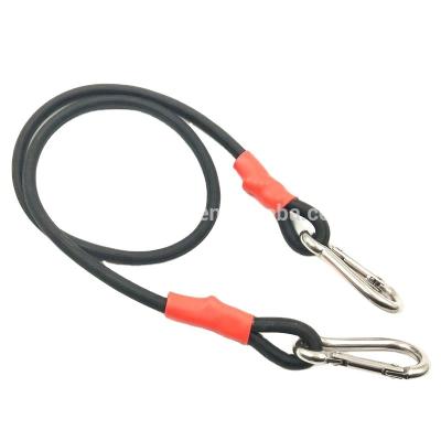 China The exterior is polyester; inside is UV-resistant 100% polyester latex 10mm 12mm trampoline elastic bungee cord with Carabiner hook for sale