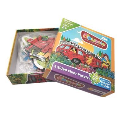 China Cartoon Toy Custom Fire Truck Shape Double Sided Floor Puzzle For Kids for sale