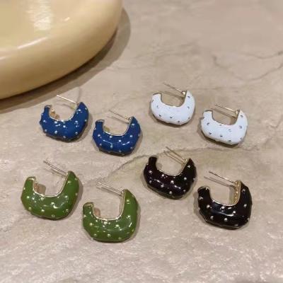 China The whole set of four-color S925 needle temperament drop oil fashionable silver Korean multi-color earrings spot white black blue green women's earrings for sale