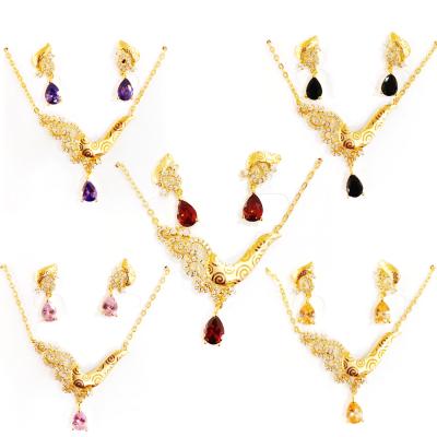 China CLASSIC 2021 Fashion Jewelry Girl Gift Zircon18k Earring Necklace Gold Plated Jewelry Sets for sale