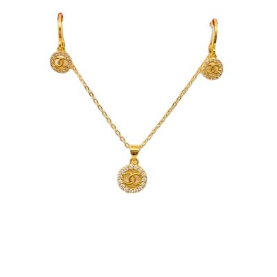 China CLASSIC High Quality Zircon Earrings Gold Plated Necklace Set Elegant Lady's Combination Jewelry Set for sale