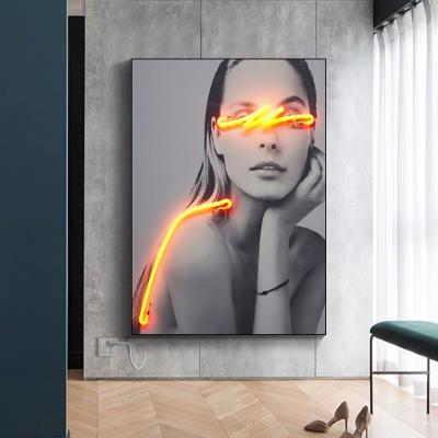 China Wall Decor JZ Home Decoration Led Light Decorative Picture Illuminated Led Portrait Print Canvas Poster 3D Artwork Painting for sale