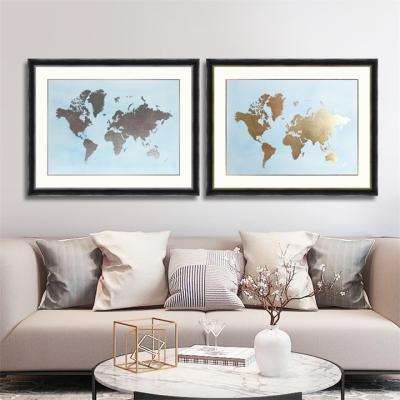 China Handmade Wall Decor JZ Living Room Decoration Gold Foil Texture Art Poster Canvas Abstract World Map Painting for sale