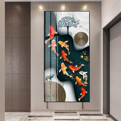 China Animal Poster Koi Crystal Painting Crystal Porcelain Pictures Wall Art Fish Abstract Wall Decor JZ Hallway Decoration for sale