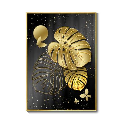 China Morden Leaf Painting JZ Morden Hall Decoration Crystal Porcelain Wall Art Poster Acrylic Print Gold for sale