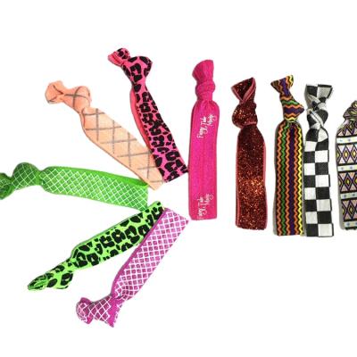 China Custom DIY Printing Logo Elastic Hair Ties Satin Knotted Hair Tie Creaseless stying Knotted Tie For Kids for sale