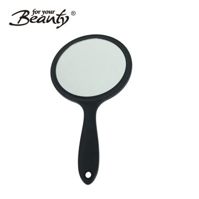 China Decorative Black Plastic Cover Style Hand Held Mirror With Hanger Hole On Long Handle for sale