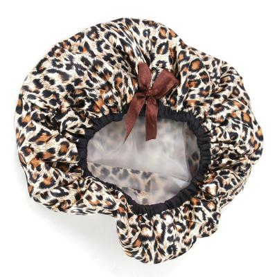 China Sustainable New Fashion Design Luxury Nylon Customized Printing Shower Cap For Women With Bow for sale