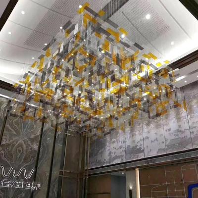 China Modern Acrylic Light Square Chandelier Decoration Modern Hall Stair Hall Villa Custom Lamps for sale