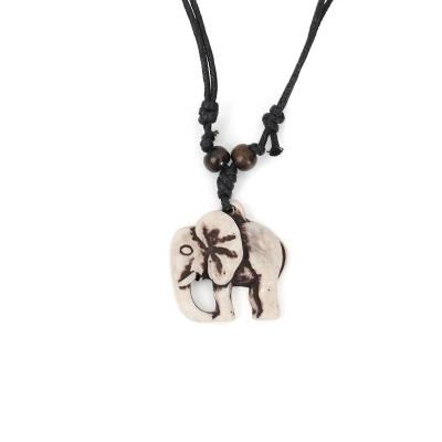 China 2022 Customized Handmade Resin Leather Wax Rope Imitated DIY Cute Elephant Tooth Pendant Necklace For Women Men for sale