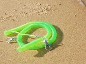 China Light green spring coiled tether with split ring and metal hook secure leashes for sale