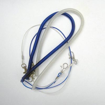 China Blue/clear plastic coating stainless steel wire inside expanding strong pulling coil leash for sale