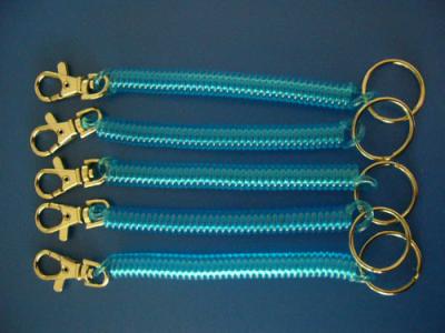 China Plastic Sky Blue Transparent Key-Clip Spiral Bungee Cord Key Chains for sale