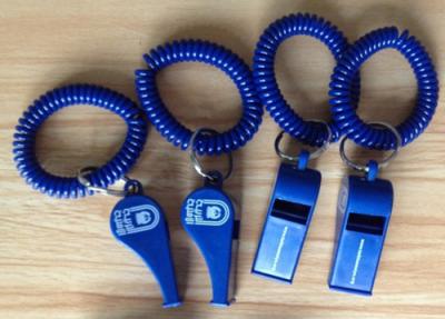 China Popular Sales Blue Plastic Wristband Coiled Holder Custom Imprinted Whistle for sale