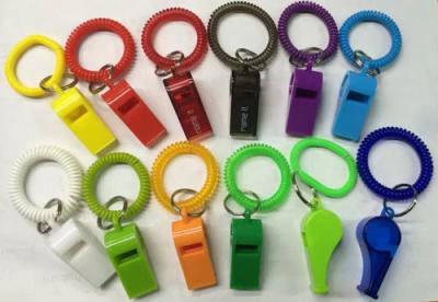 China Promotional Gift Colorful Best Wrist Strap Coil W/Plastic Whistle for sale