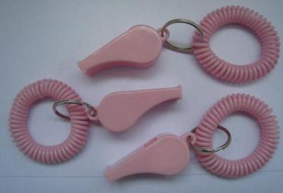 China Fashionable Solid Pink Round Wrist Band Spiral Coil w/Key Ring and School Whistle for sale