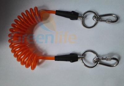 China Orange Plastic Core Detachable Elastic Coil Cord W/Stainless Steel Ring&Karabiner for sale