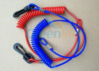 China Solid Blue/Red Plastic Spiral&1.5mm Cotton Core Jet-ski Stop Switch Safety Floating Lanyards for sale