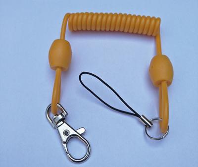 China 3.0mm dia Solid Yellow Extended 80cm Retractable Coil Chain with Snap Hook&Nylon Strap for sale