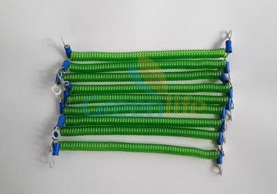 China Customized 15CM Length Green Steel Wire Safe Spring Coiled Strap Strings w/2pcs Metal Eyelets for sale