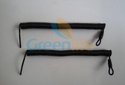 China Custom Attachments Solid Black PU Covered Extendable Plastic Spiral Safety Lanyard for sale