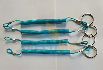 China Top Quality Blue TPU Coated Safety Elastic Coil Cord Rop Key Ring Accessory Full Stretched Length 1M for sale