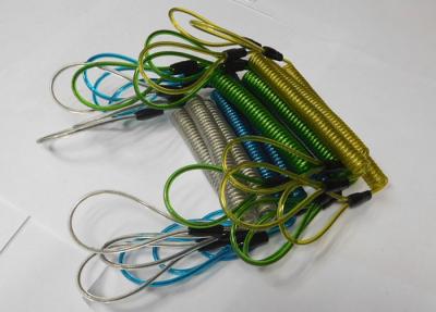 China Customized PU Colors Double Loops High Tension Spring Steel Wire Tool Lanyard Retainers for sale