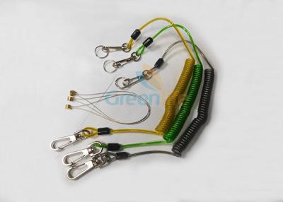 China Quick Release Colorful Tool Coiled Lanyards with Clips 2pcs and SS Split Ring and Wire loop connector for sale