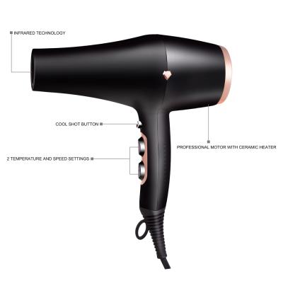 China Salon 2200W Private Label Hair Dryer Ionic Blow Dryer Professional Ionic Infared Hair Dryer for sale