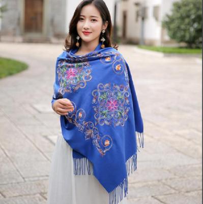 China New retro winter thick washable embroidery ladies scarf warm cashmere shawl and scarf for sale