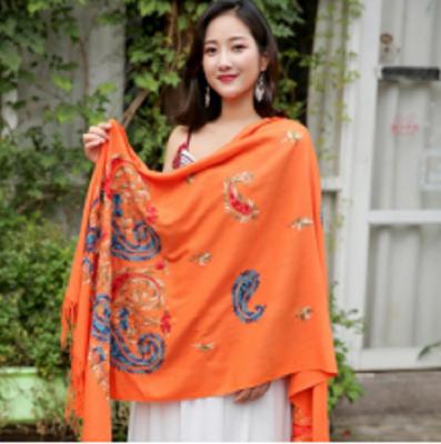 China New retro winter thick washable embroidery ladies scarf warm cashmere shawl and scarf for sale