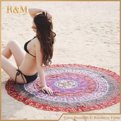 China Roundie Round Cotton Towel Anti-UV Mandala Beach Towel Tassle Towel for sale