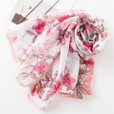 China Polyester Top Selling New Women Elegent Styles Fashion Floral Printing Tassel Shawl And Scarf for sale