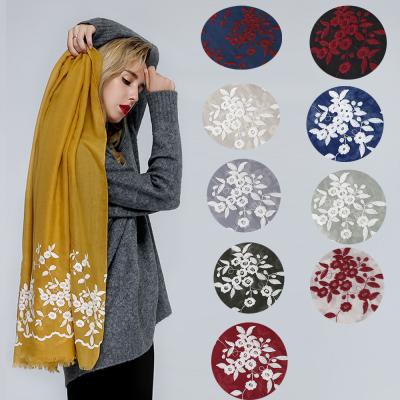 China European American Chinese Knitted Scarf Shawl Embroidery Flower Cotton Scarf Wholesale Price High Quality for sale