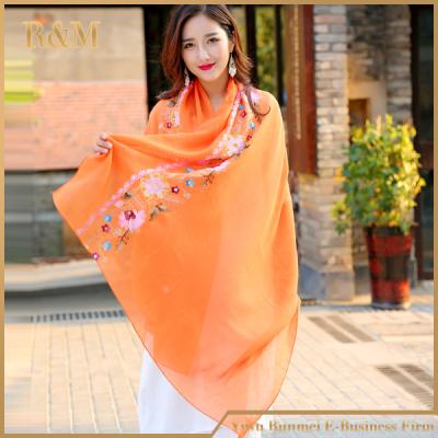 China Attractive long latest style embroidered silk scarf with different size for sale