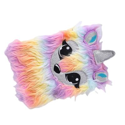 China 2022 Lovely Gift Kawaii Unicorn Cartoon Children Diary Plush Cute Fluffy Notebook for sale