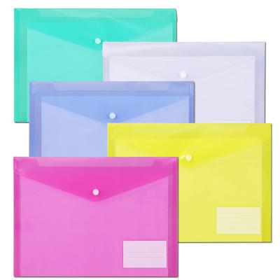 China Office School Stationery Button Clear Plastic Transparent Envelope File Folder Clear A4 Bag for sale