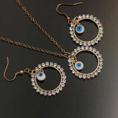 China Fashion Evil Eye Crystal Diamond Ring Plated Gold Devil Eye Nazar Earrings For Women for sale