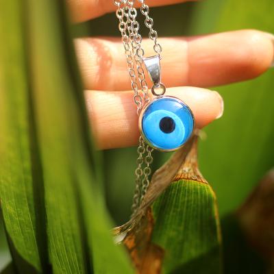 China Turkey Sky Blue Eyes Stainless Steel Cheap Glass Pendant Necklace For Man Woman for sale