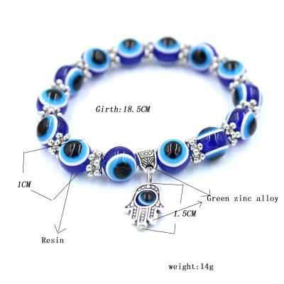 China Handmade Elastic Lucky Turkish Evil Eye Charm Bracelet Vintage Evil Eye Stone Charm Blue Color Rope Palm Bracelet Jewelry For Women for sale