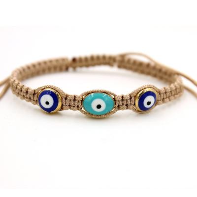 China Chinese Style Simple Brown Rope Hand Knitted Wax Rope Turkish Blue Eye Be Women's Jewelry Gold Filled Evil Eye for sale