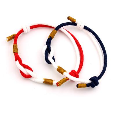 China Simple Mobius Ring Infinity Symbol Couples Chinese Style Blue and Polar White Red Woven Bracelet for sale