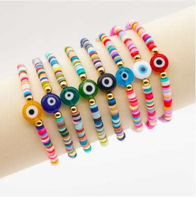 China Bohemian evileye beads 4mm handmade fashion polymer clay soft disc bead bracelet jewelry for lady and child for sale