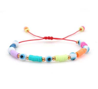 China 2021 Bohemia Polymer Gold Glass Evileye Bracelet Bohemia Colorful Clay Bracelet For Summer for sale