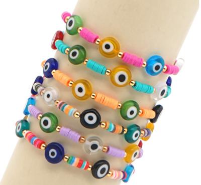 China Bohemia Fashion Polymer Clay Alloy Shell Stretch Bohemia 4MM Rainbow Bracelet For Women for sale