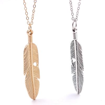 China Western Style 925 Sterling Silver And Gold Feather Hippie Pendant Necklace for sale