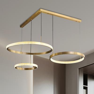 China Modern Hanging Round Circle Chandelier Led Ring Chrome Gold Linear Pendant Light for sale